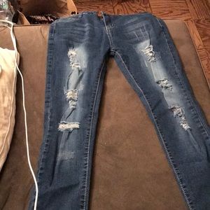 Blue jeans distressed denim